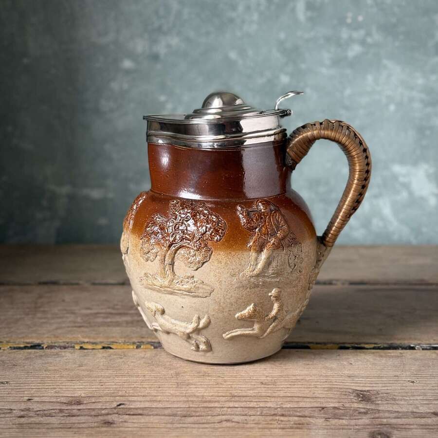 Early 19th century saltglaze and sterling silver pitcher
